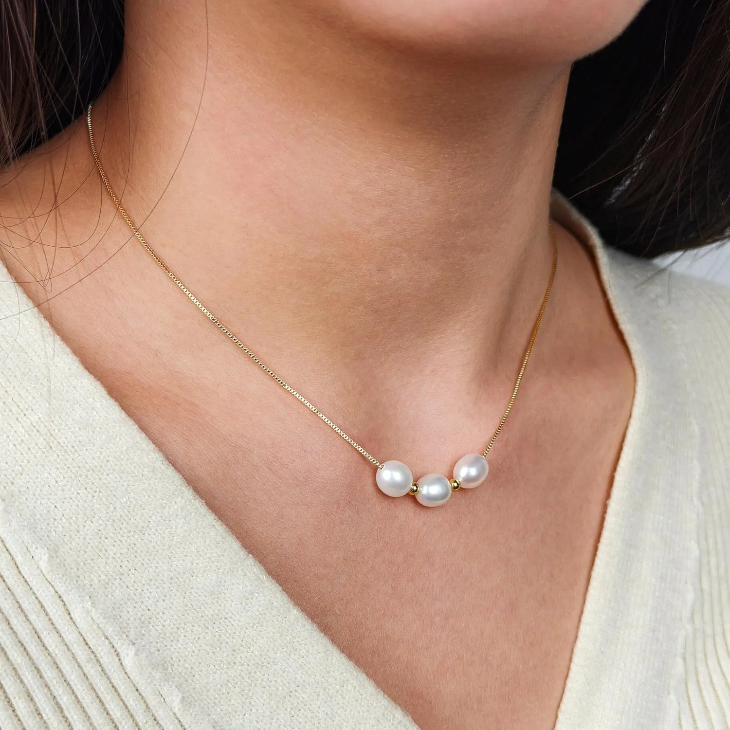 PEARLIE Necklaces for Women, Dainty Pearl Choker Necklaces Handmade Pearl Pendant Necklace Simple Gold Necklace Jewelry for Trendy Wedding Birthday