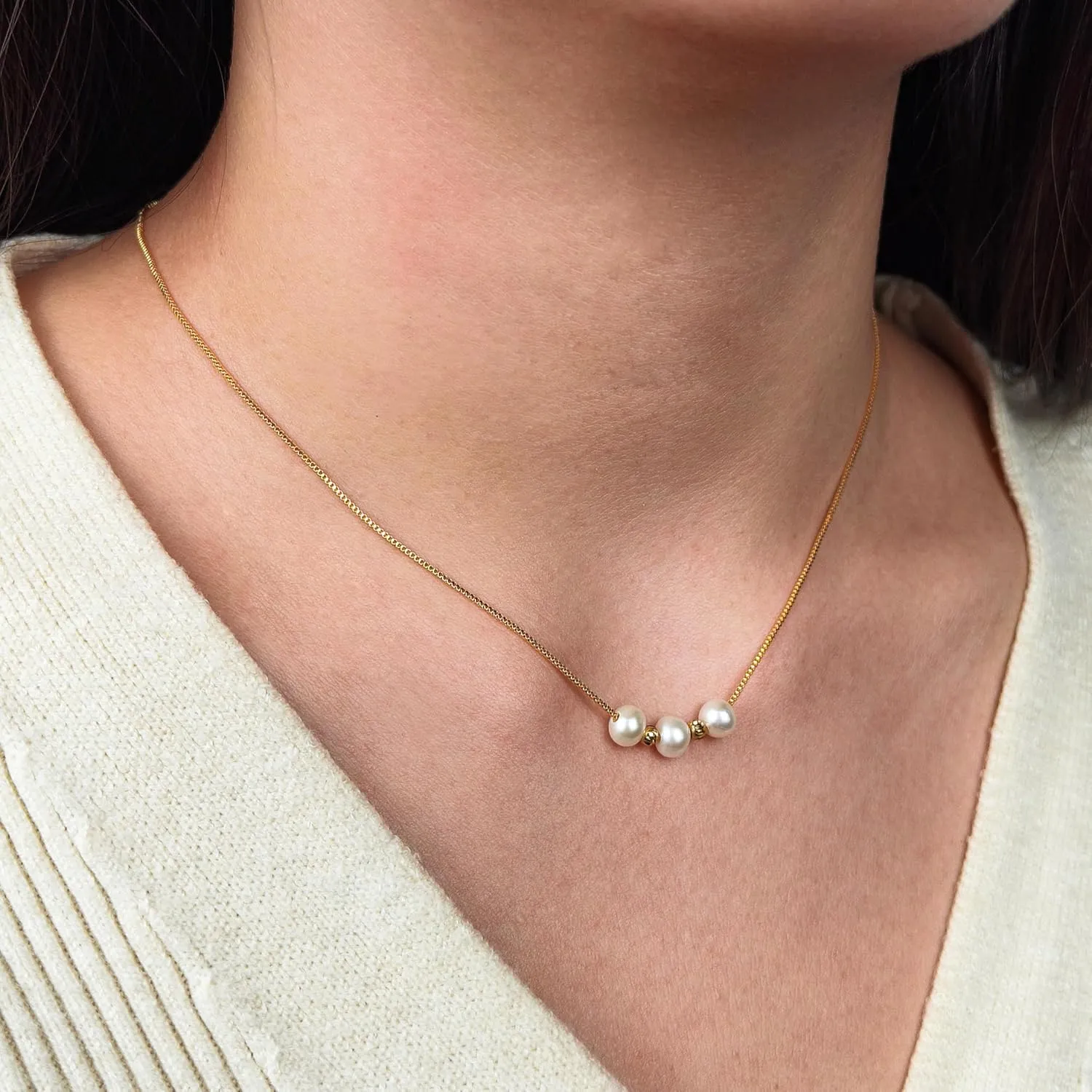 PEARLIE Necklaces for Women, Dainty Pearl Choker Necklaces Handmade Pearl Pendant Necklace Simple Gold Necklace Jewelry for Trendy Wedding Birthday