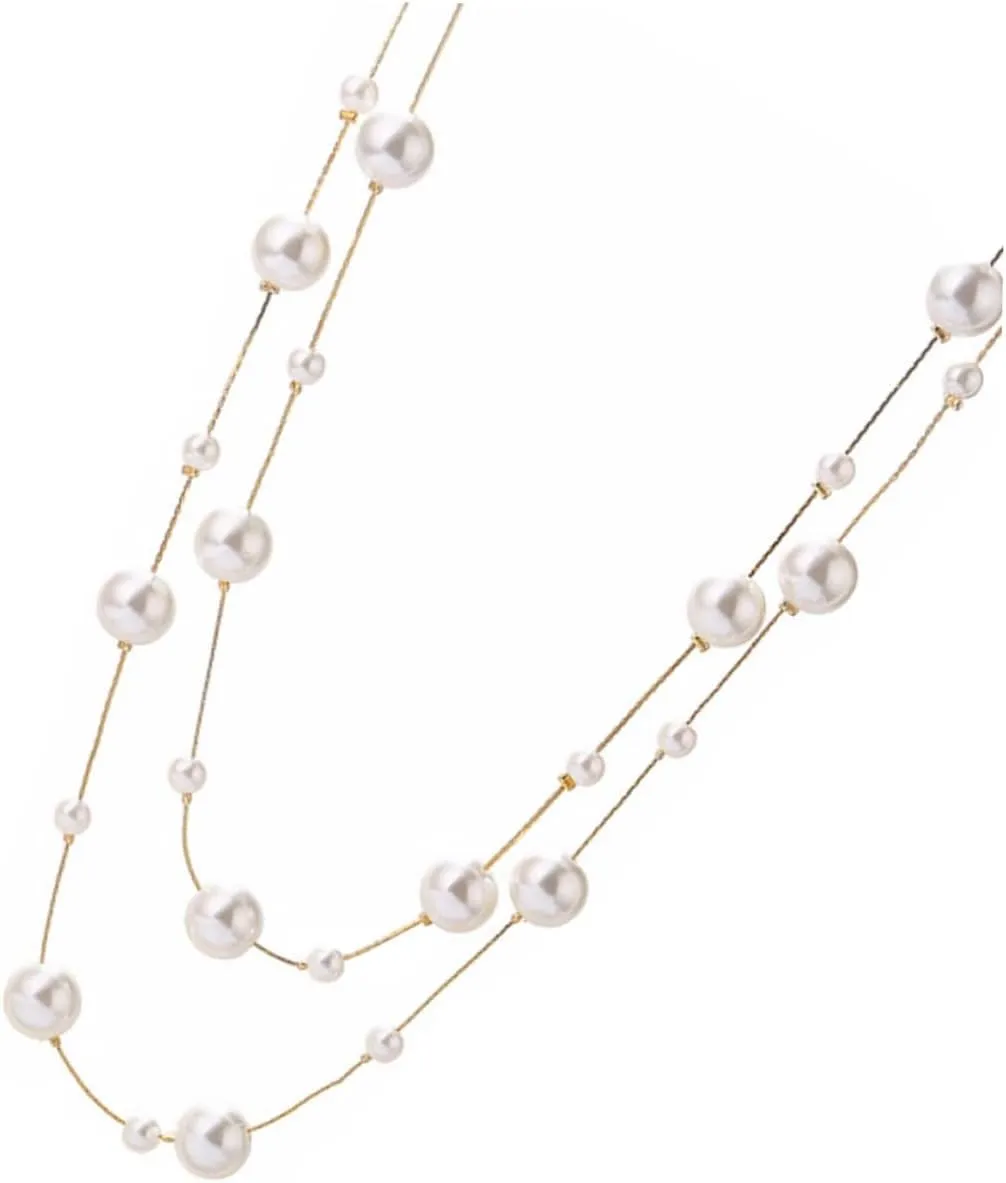 Pearls Necklace for Women Double Layer Pearl Choker Elegant Women's Jewelry