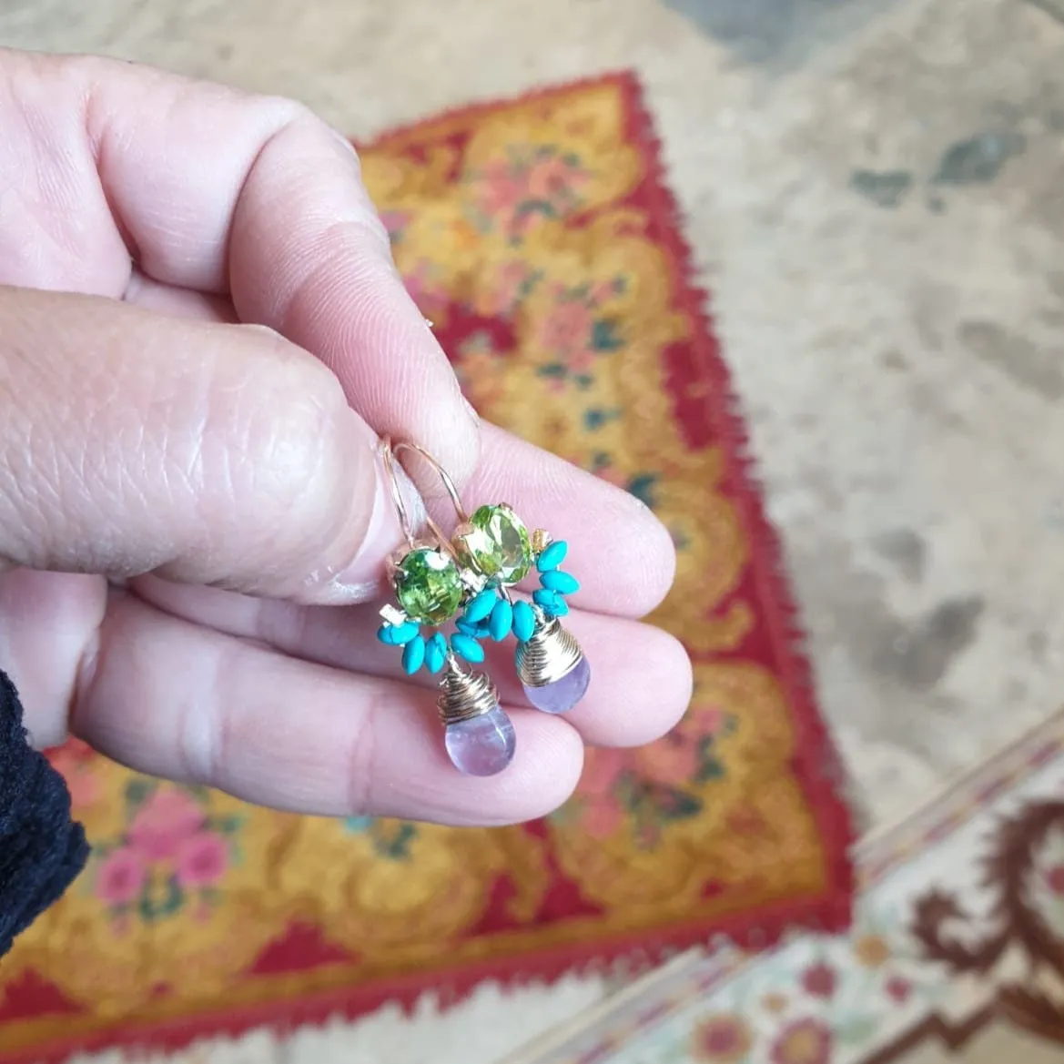 Peridot Turquoise Amethyst Angel Earrings
