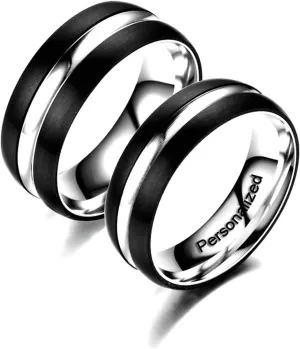 Personalized Custom Made Couple Rings Double Color His Her Engagement Wedding Bands Gift Birthday Matching Titanium Steel
