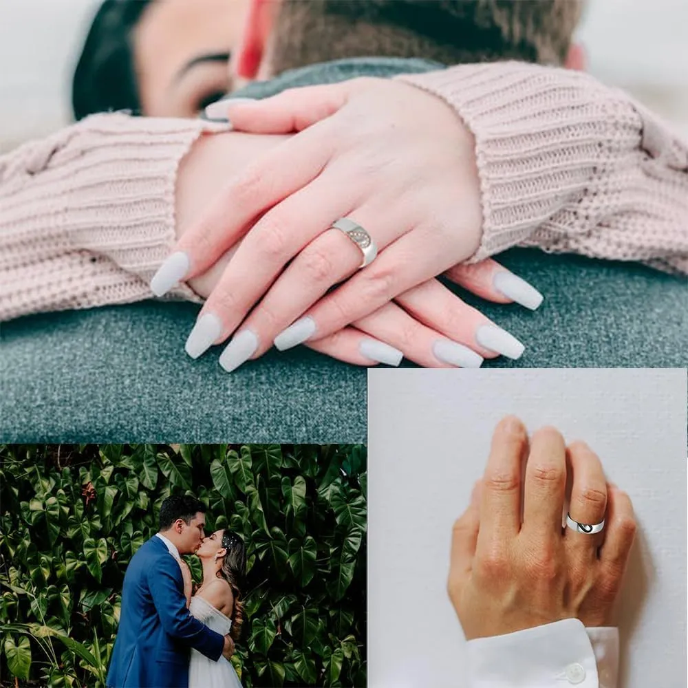 Personalized Matching Heart Promise Rings for Couples Stainless Steel Custom Engraved Couples Rings for Him and Her Necklace Couple Necklace Customize Anniversary Valentine's Day Jewelry Gift,Size 5-13