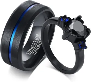Personalized Rings for Couples, 2 PCS Rings Set with Names Engraved, Customized Rings for Him and Her Wedding Bands Engagement Rings Promise Rings (C6)