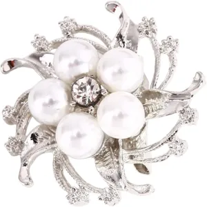 Pin Jewelry Gifts for Women Alloy Pearl Rhinestone Brooch for Women Elegant Clothing Shawl Scarf Buckle Pins Jewelry Round Bouquet Brooch Pin for Women Ladies Girls Brooches & Pins (Color : Silver)
