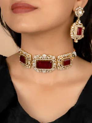 Pink Color Gold Plated Moissanite Necklace Set - MO-S30WP
