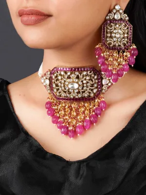 Pink Color Moissanite Necklace Set - MO-S76P