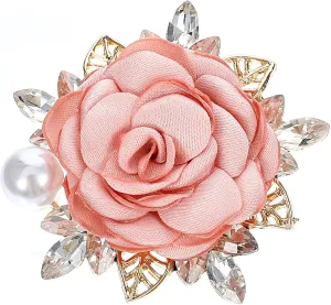 Pink Flower Brooch Elegant Rose Flower Brooch Pin Handmade Crystal Pearl Fabric Flowers Lapel Pin Small Dainty Boutonniere For Women Men Wedding Party Valentine'S Day Gentleman'S Essentials