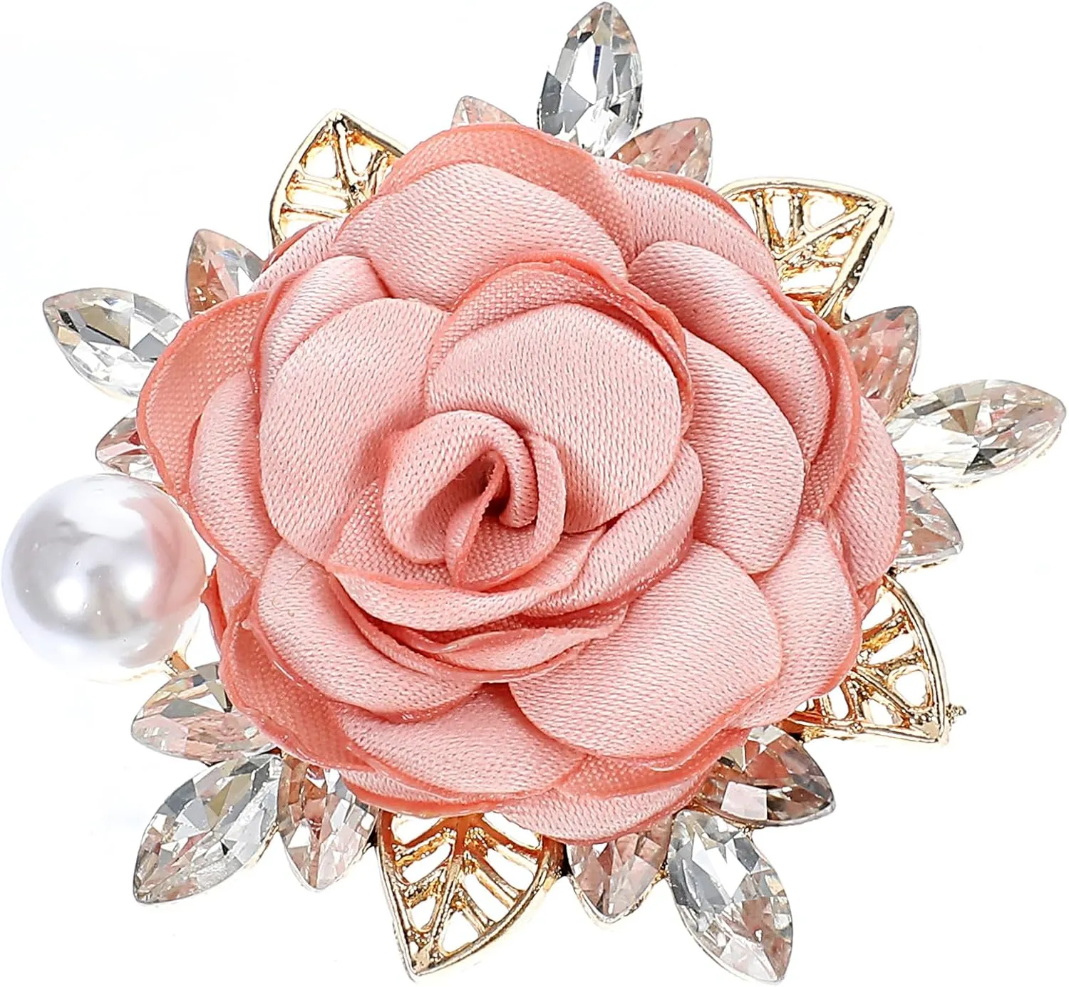 Pink Flower Brooch Elegant Rose Flower Brooch Pin Handmade Crystal Pearl Fabric Flowers Lapel Pin Small Dainty Boutonniere For Women Men Wedding Party Valentine'S Day Gentleman'S Essentials