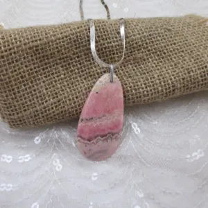 Pink Rhodonite Gemstone Pendant on Silver Chain Necklace