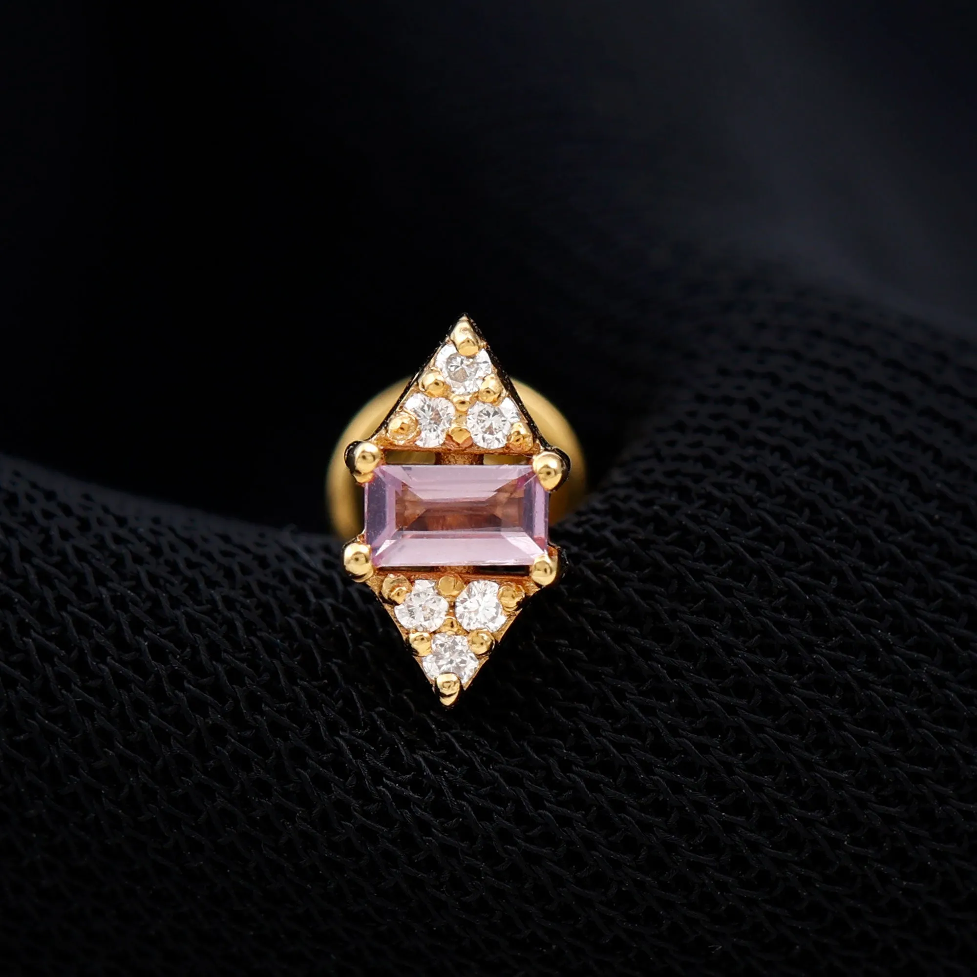 Pink Sapphire and Diamond Quirky Tragus Earring