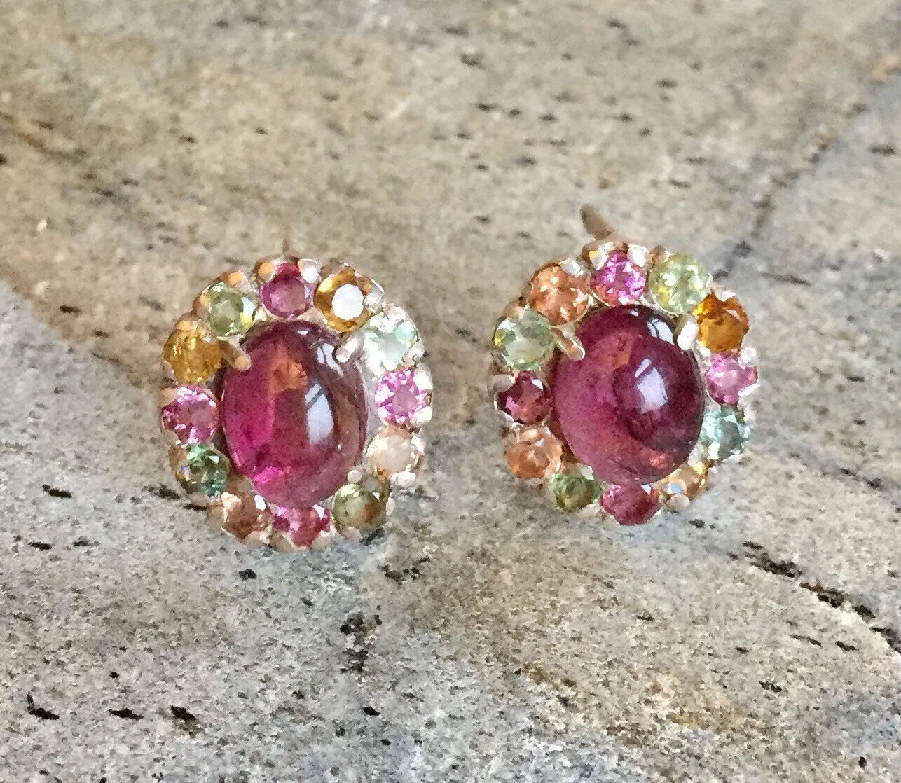 Pink Tourmaline Earrings - Real Tourmaline Earrings - Victorian Flower Studs