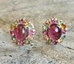 Pink Tourmaline Earrings - Real Tourmaline Earrings - Victorian Flower Studs
