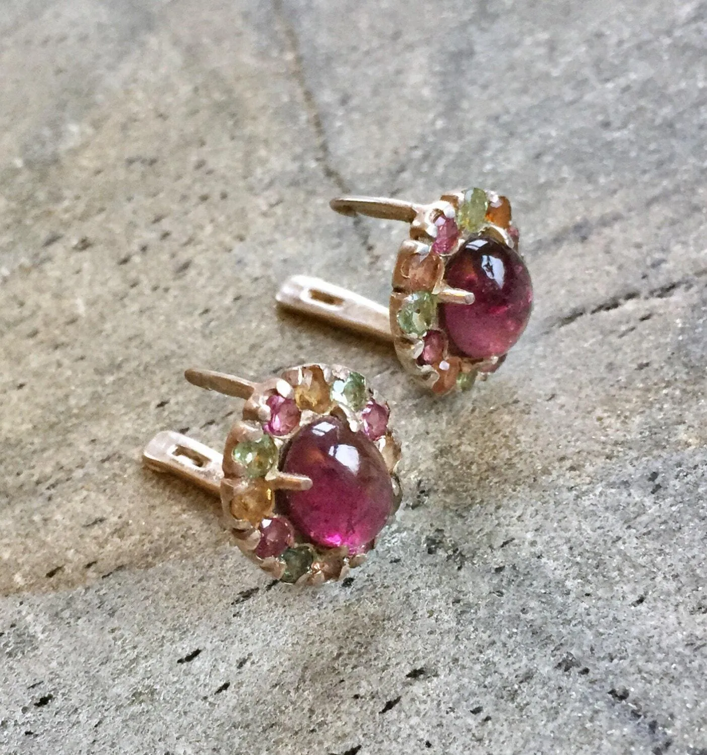 Pink Tourmaline Earrings - Real Tourmaline Earrings - Victorian Flower Studs