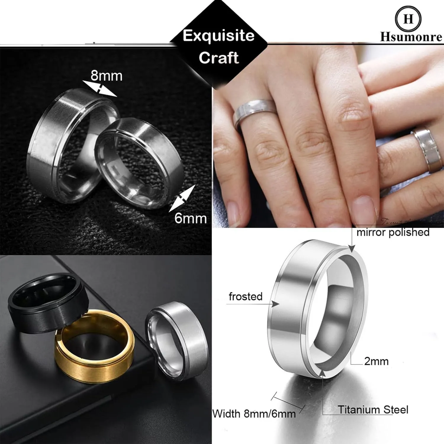 Promise Couple Rings Her Buck His Doe Engraved Inside Custom Matching for Wedding Engagement Valentine's Day Titanium Stainless Steel Black A Pair