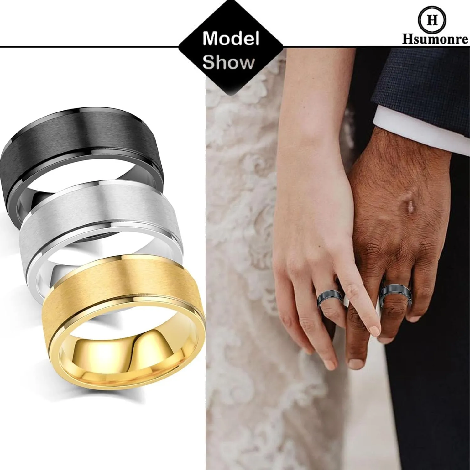 Promise Couple Rings Her Buck His Doe Engraved Inside Custom Matching for Wedding Engagement Valentine's Day Titanium Stainless Steel Black A Pair