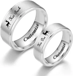 Promise Couple Rings Her Buck His Doe Engraved Inside Custom Matching for Wedding Engagement Valentine's Day Titanium Stainless Steel Black A Pair