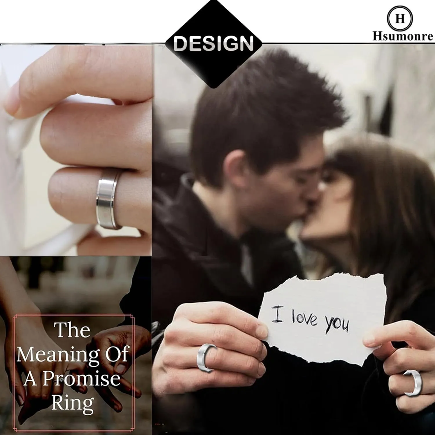 Promise Couple Rings Her Buck His Doe Engraved Inside Custom Matching for Wedding Engagement Valentine's Day Titanium Stainless Steel Black A Pair