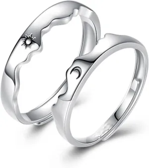 Promise Ring for Couples Matching Couples Rings Sun and Moon Rings for Him and Her Adjustable Heartbeat Couple Rings for Boyfriend Girlfriend Gifts for Wedding Valentine's Day Christmas
