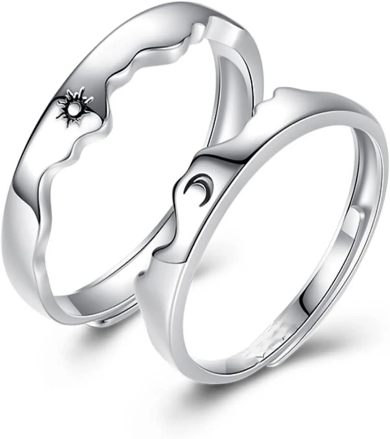 Promise Ring for Couples Matching Couples Rings Sun and Moon Rings for Him and Her Adjustable Heartbeat Couple Rings for Boyfriend Girlfriend Gifts for Wedding Valentine's Day Christmas