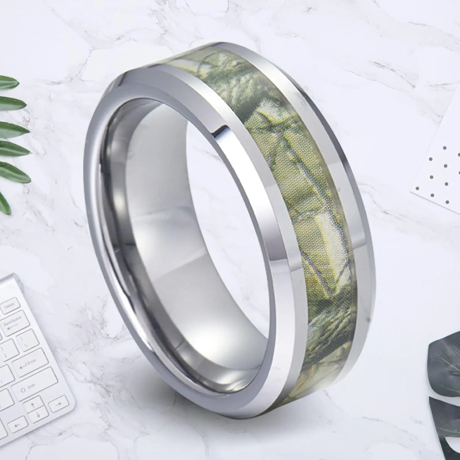 Promise Rings Couple Customized Engagement Rings Couple,Couple Ring Stainless Steel 8MM Green Silver Ring with Pattern Anniversary Rings Couple