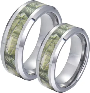 Promise Rings Couple Customized Engagement Rings Couple,Couple Ring Stainless Steel 8MM Green Silver Ring with Pattern Anniversary Rings Couple