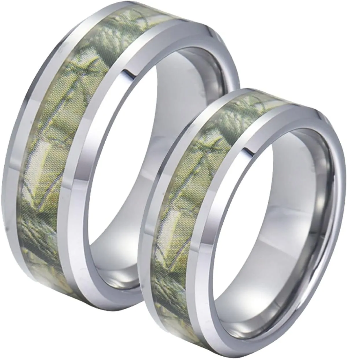 Promise Rings Couple Customized Engagement Rings Couple,Couple Ring Stainless Steel 8MM Green Silver Ring with Pattern Anniversary Rings Couple