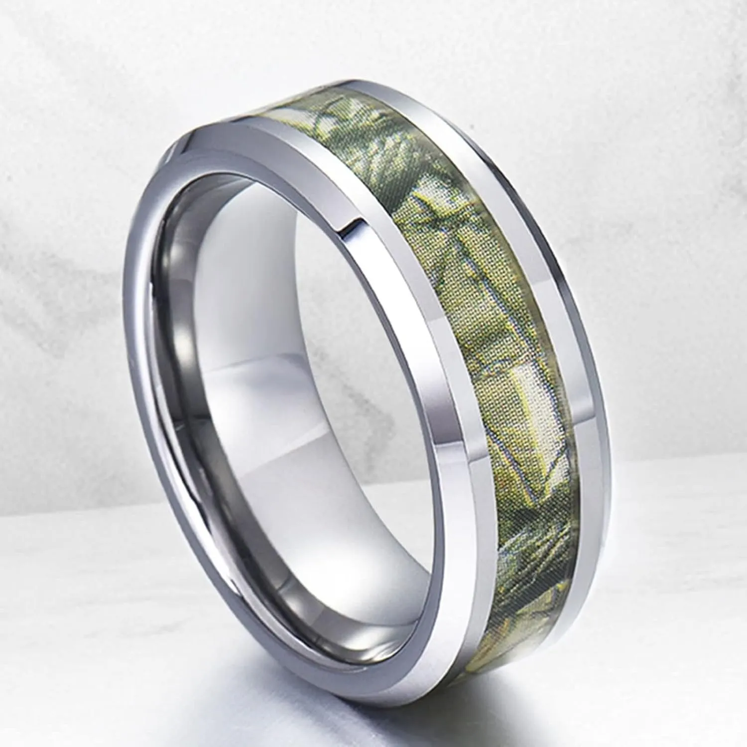 Promise Rings Couple Customized Engagement Rings Couple,Couple Ring Stainless Steel 8MM Green Silver Ring with Pattern Anniversary Rings Couple