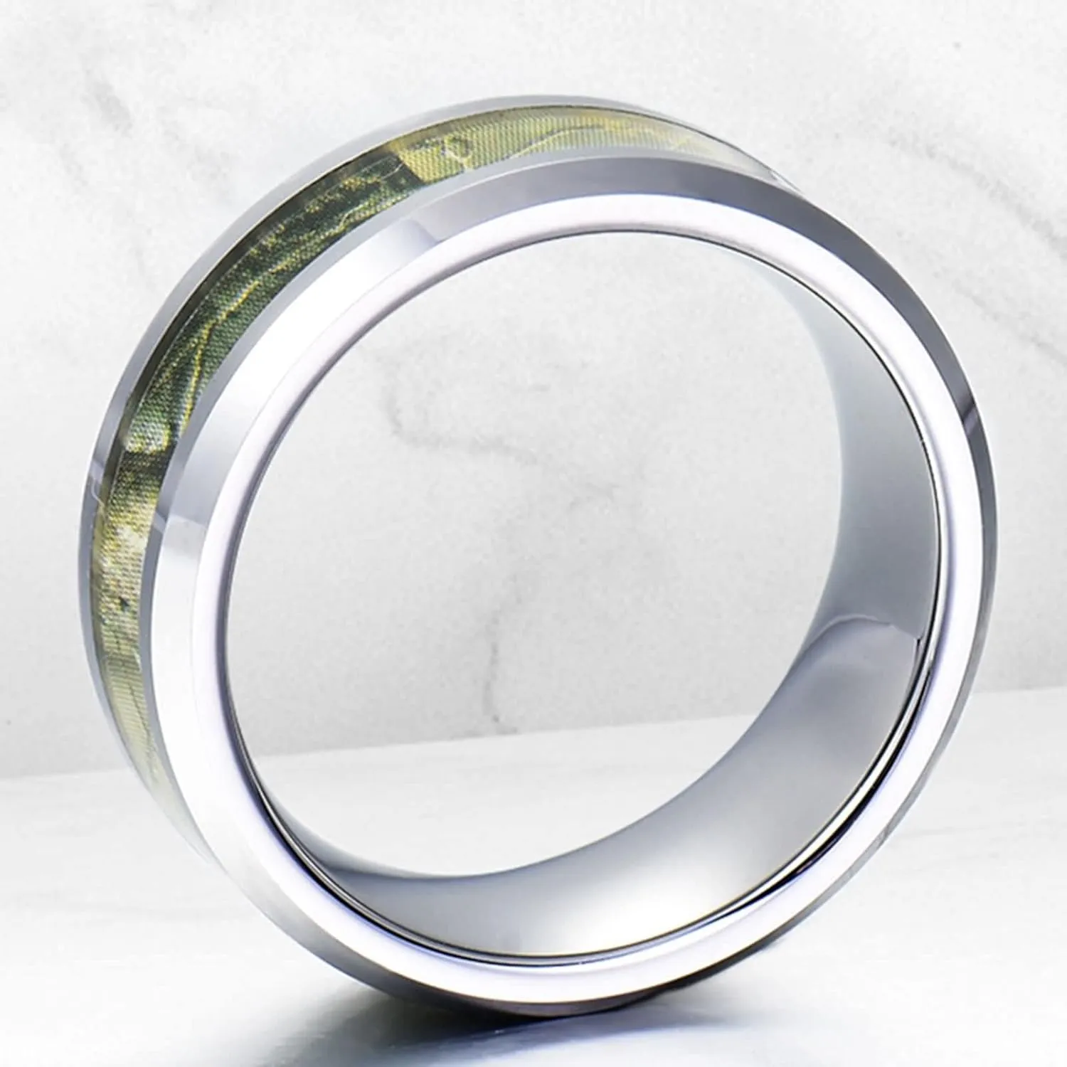 Promise Rings Couple Customized Engagement Rings Couple,Couple Ring Stainless Steel 8MM Green Silver Ring with Pattern Anniversary Rings Couple