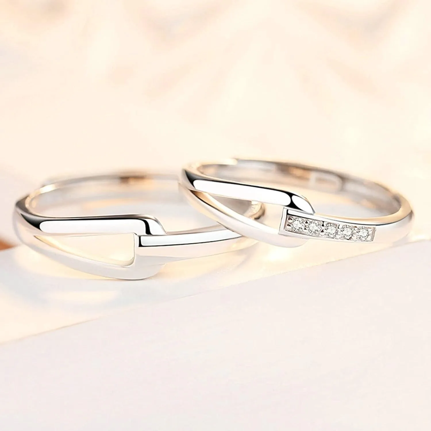 Promise Rings for Couples Customize, Couples Rings for Him and Her Set Adjustable 925 Sterling Silver Knot Ring with Cubic Zirconia