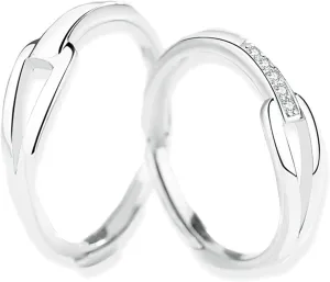 Promise Rings for Couples Customize, Couples Rings for Him and Her Set Adjustable 925 Sterling Silver Knot Ring with Cubic Zirconia