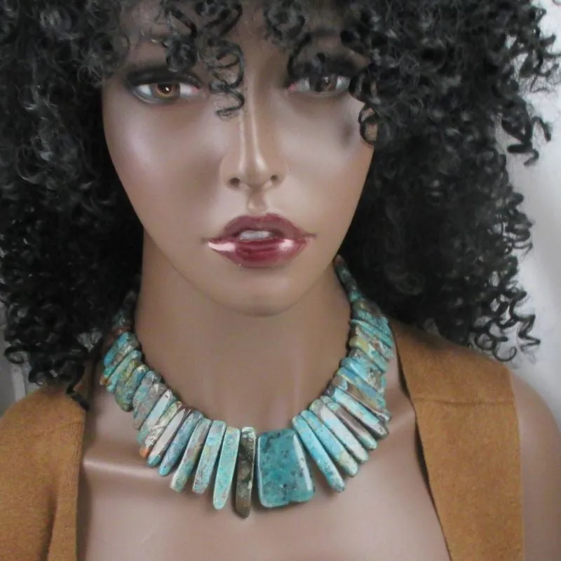 Rain Forest Jasper Collar Necklace with Turquoise Focus