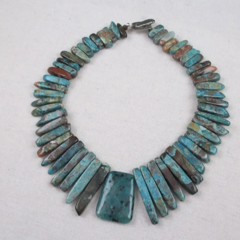 Rain Forest Jasper Collar Necklace with Turquoise Focus