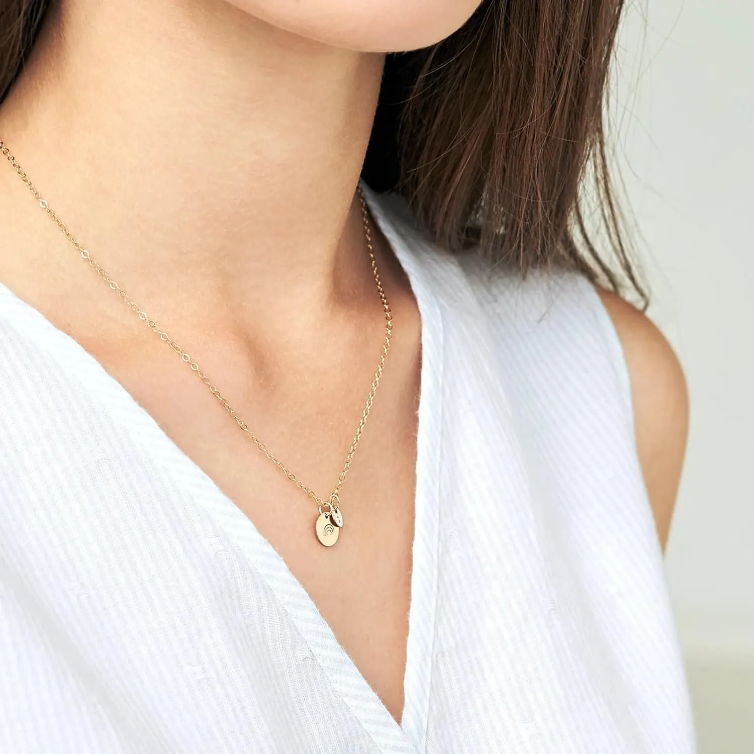 Rainbow Initial Necklaces, 14K Gold Plated Disc Coin Letter Necklace Hand Stamped Rainbow Bridge Pendant Charm Necklaces for Women