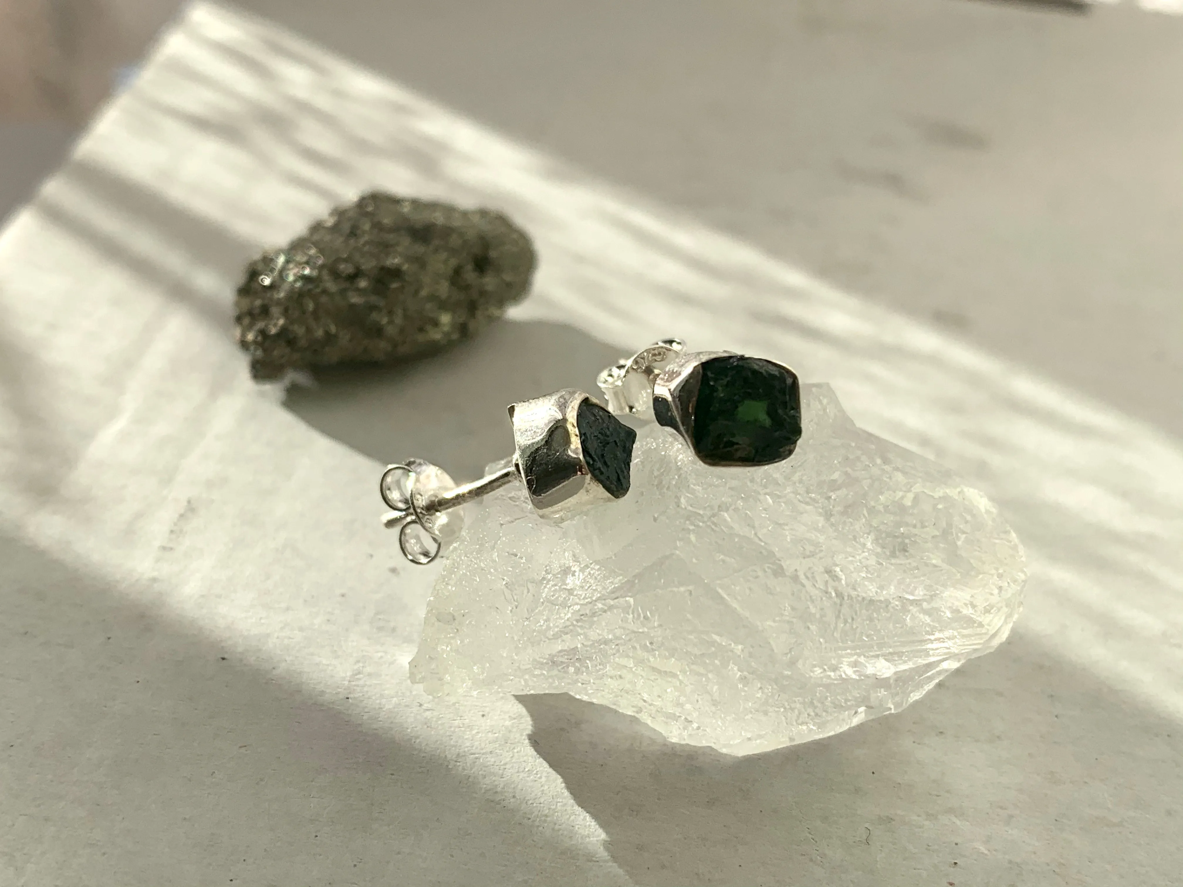 Raw Green Apatite Akoni Studs