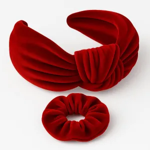 Red Velvet Headbands and Scrunchies for Women and Girls, Velvet Hair Braid Headband for Women and Girls (Red Hairband)