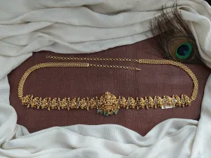 Regal Antique Lakshmi Hip-Chain with Nakshi Work, Peacock Design, and Kemp & Green Stones