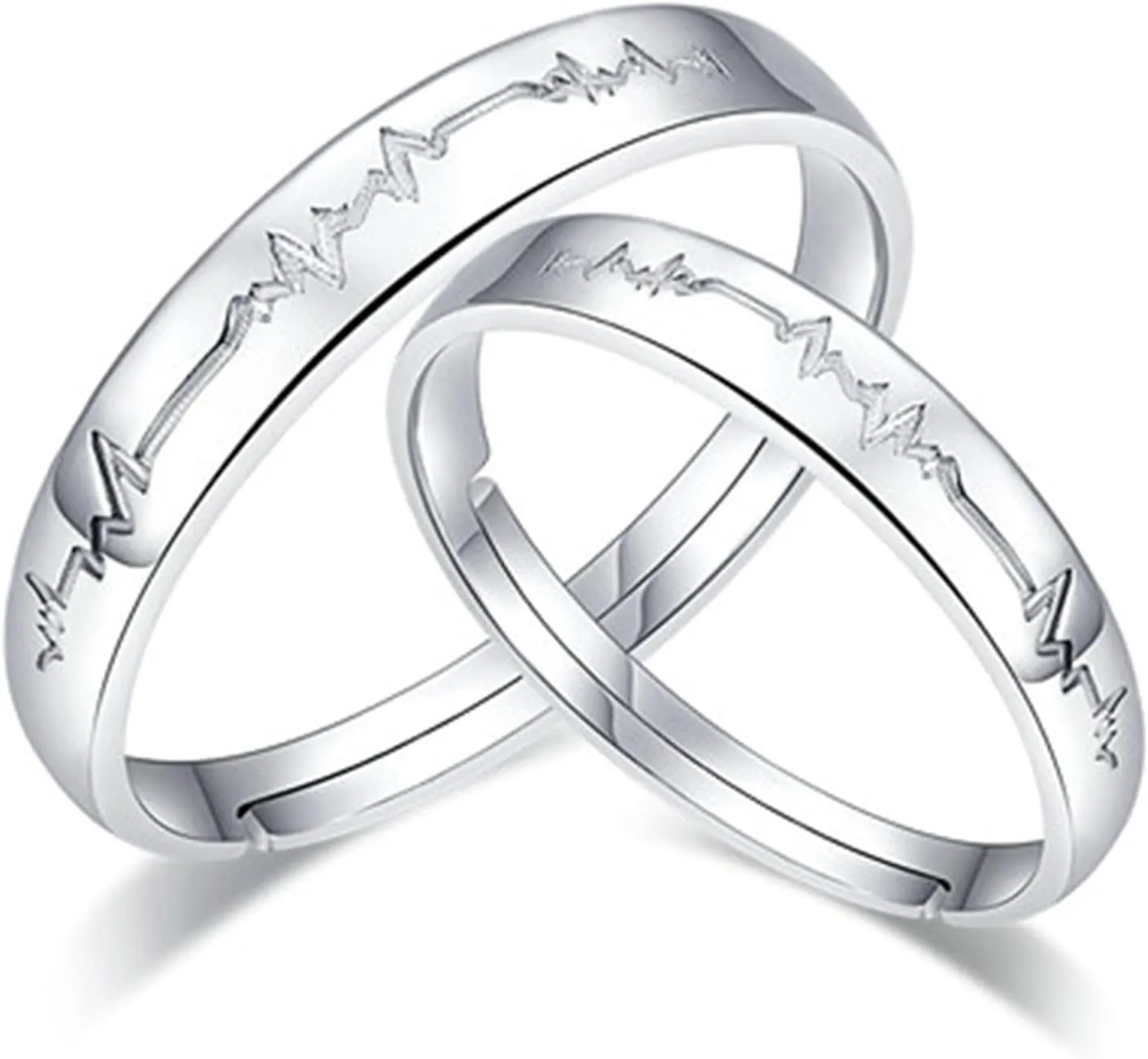 Rings for Couples Promise Rings, Engagement Rings for Couples Elegant Customizable Adjustable 925 Sterling Silver Heartbeat Ring
