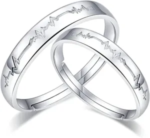 Rings for Couples Promise Rings, Engagement Rings for Couples Elegant Customizable Adjustable 925 Sterling Silver Heartbeat Ring