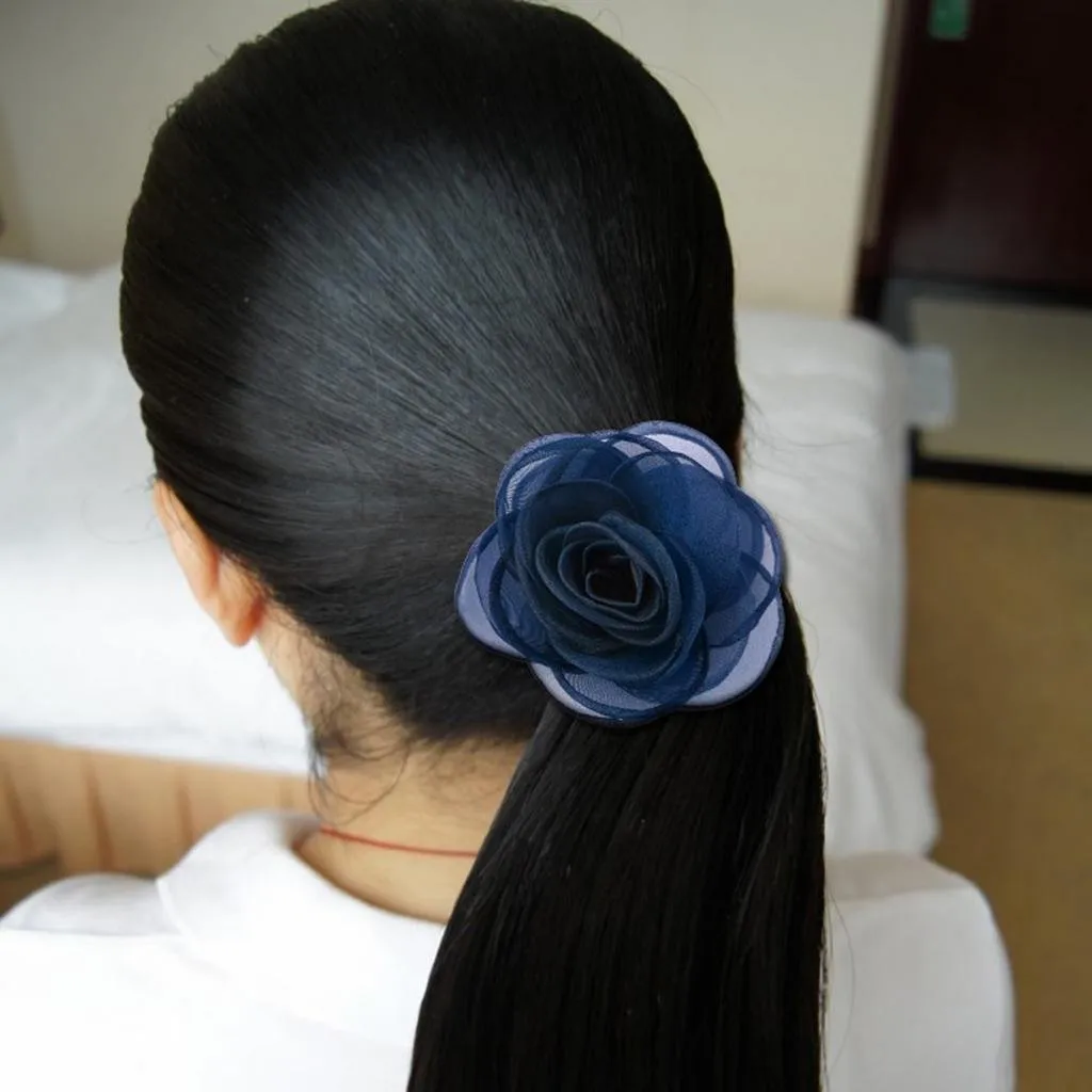 Rose Flower Hair Clips, Brooches, and Pins with Blue Accent | Versatile Floral Accessories for Women