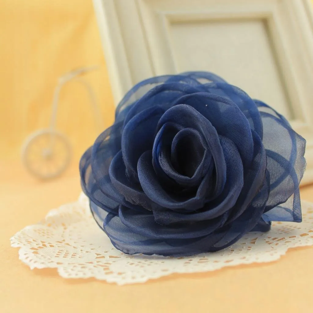 Rose Flower Hair Clips, Brooches, and Pins with Blue Accent | Versatile Floral Accessories for Women