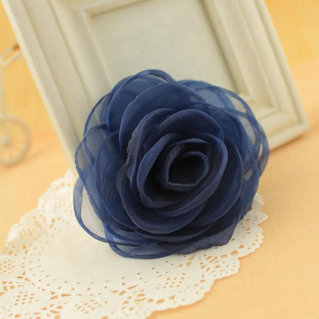 Rose Flower Hair Clips, Brooches, and Pins with Blue Accent | Versatile Floral Accessories for Women