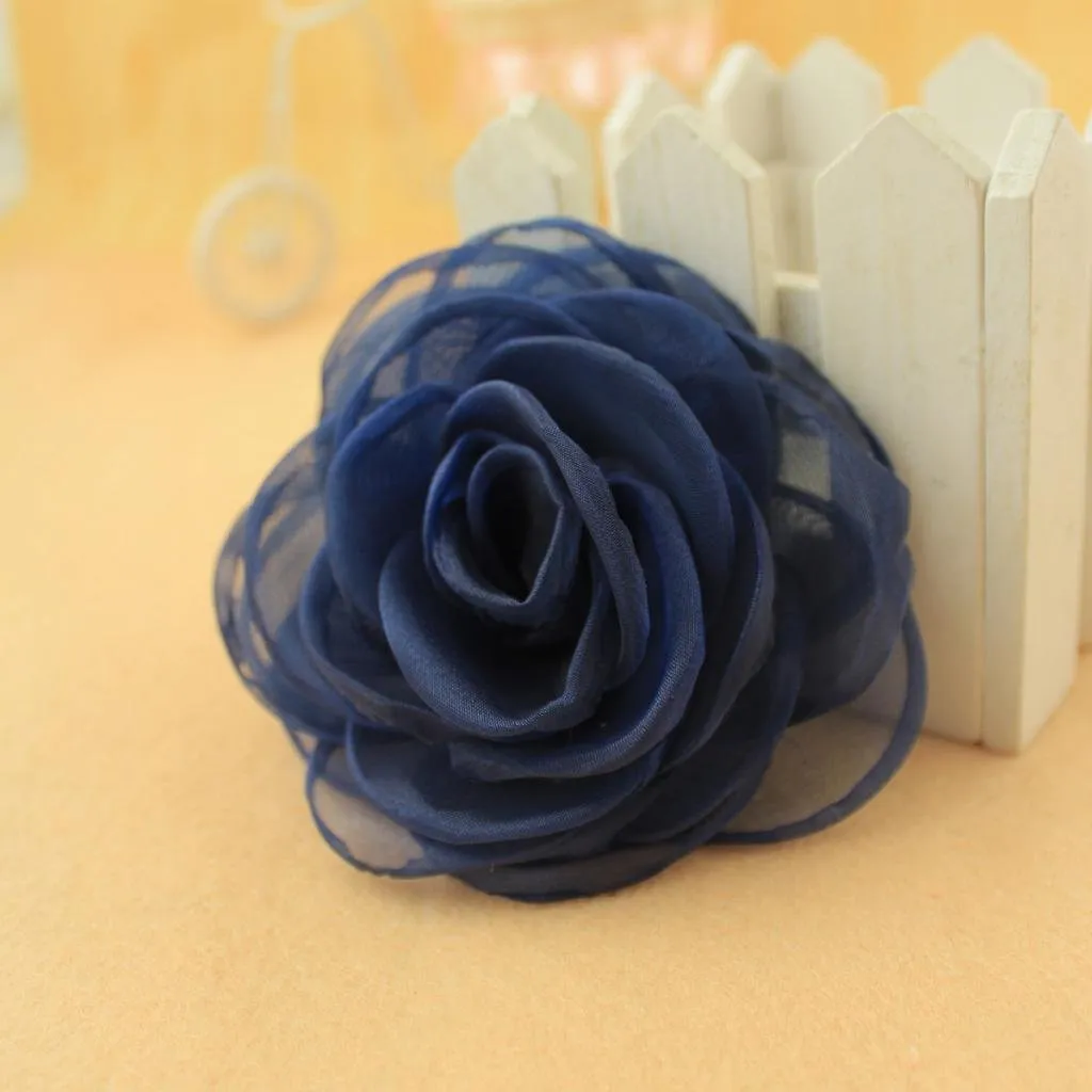 Rose Flower Hair Clips, Brooches, and Pins with Blue Accent | Versatile Floral Accessories for Women