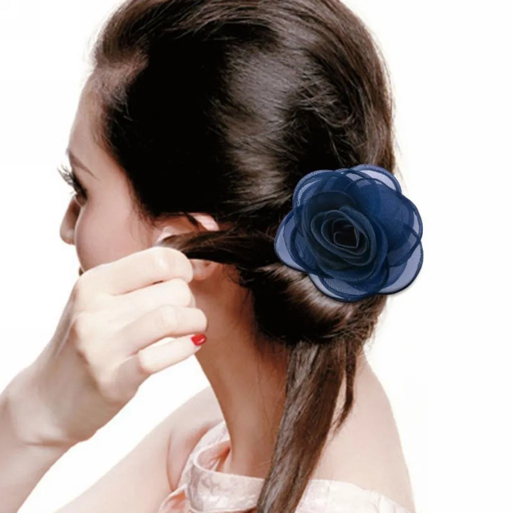 Rose Flower Hair Clips, Brooches, and Pins with Blue Accent | Versatile Floral Accessories for Women