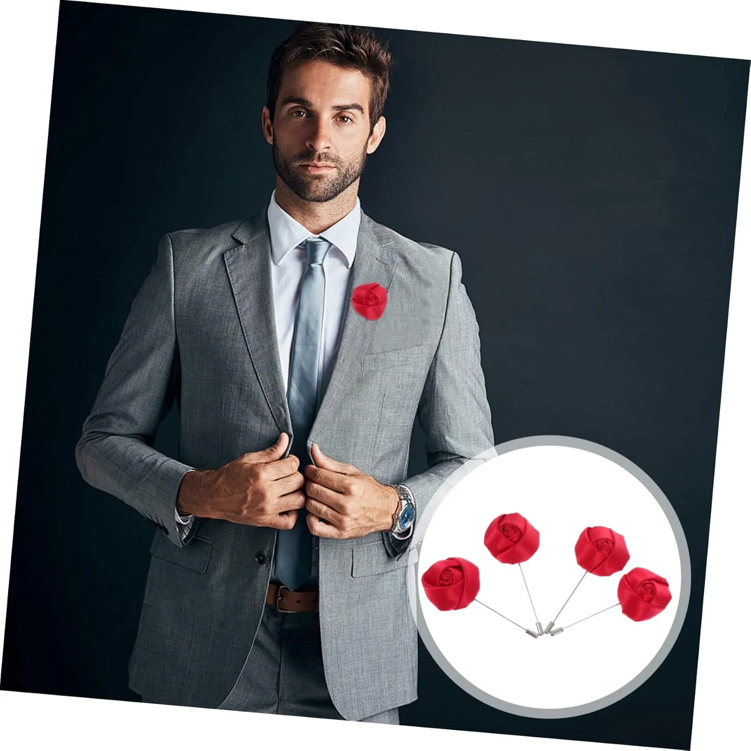 Rose Men Suit Boutonniere 4pcs Men Lapel Flower Pin Christmas Decorative Brooch Romantic Corsage Pin