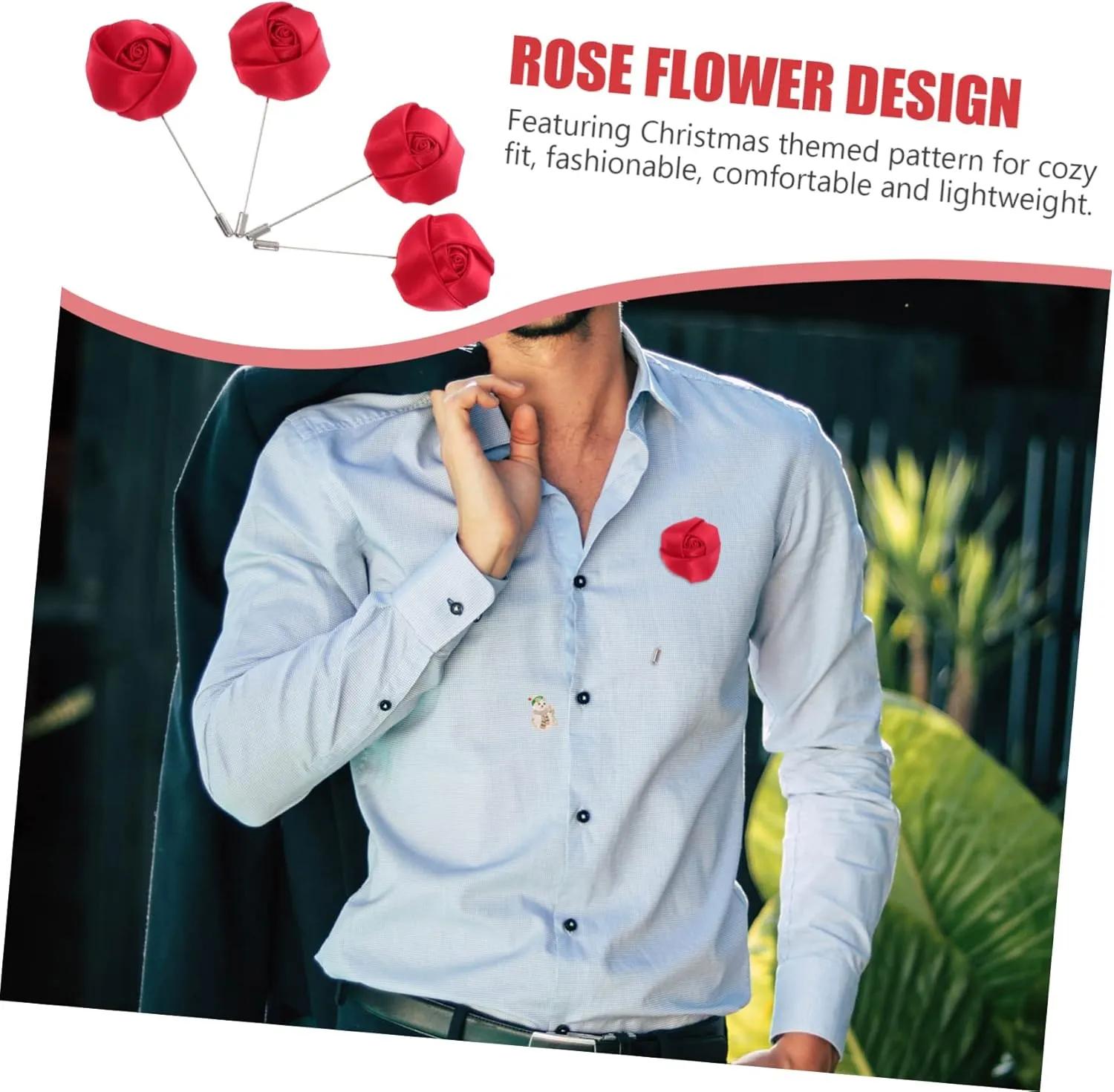 Rose Men Suit Boutonniere 4pcs Men Lapel Flower Pin Christmas Decorative Brooch Romantic Corsage Pin