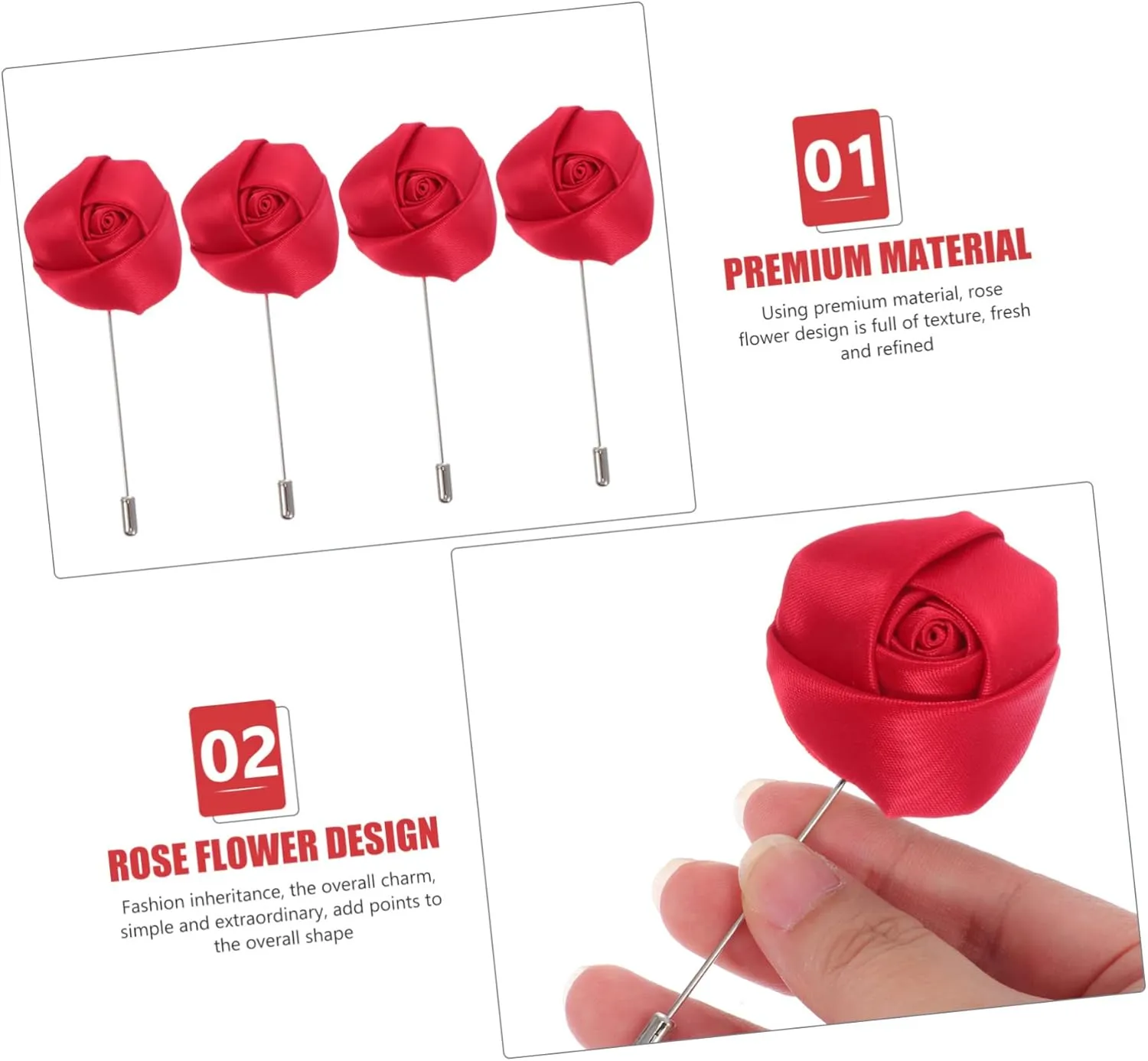 Rose Men Suit Boutonniere 4pcs Men Lapel Flower Pin Christmas Decorative Brooch Romantic Corsage Pin