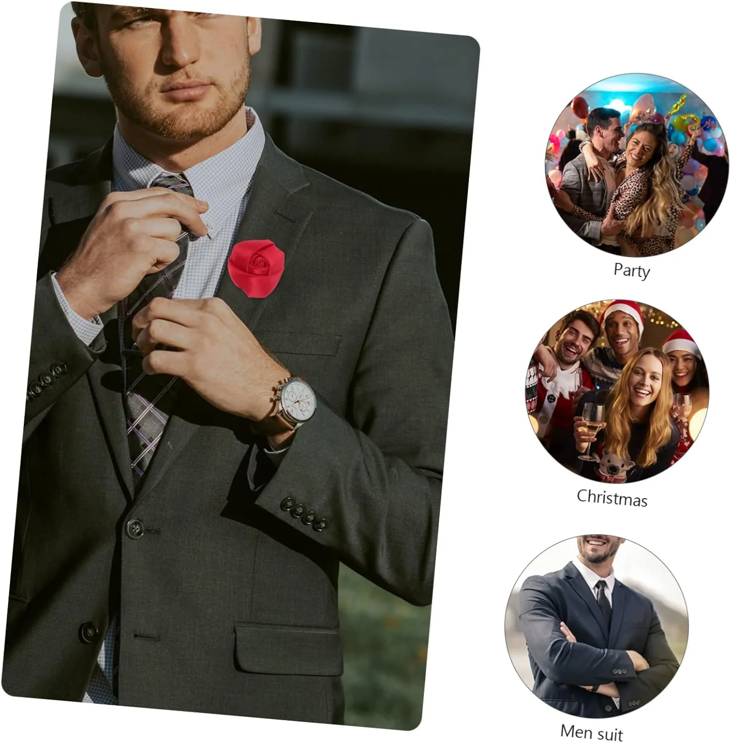 Rose Men Suit Boutonniere 4pcs Men Lapel Flower Pin Christmas Decorative Brooch Romantic Corsage Pin