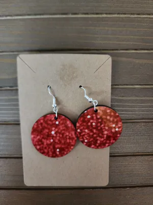 Round red sparkle effect earrings