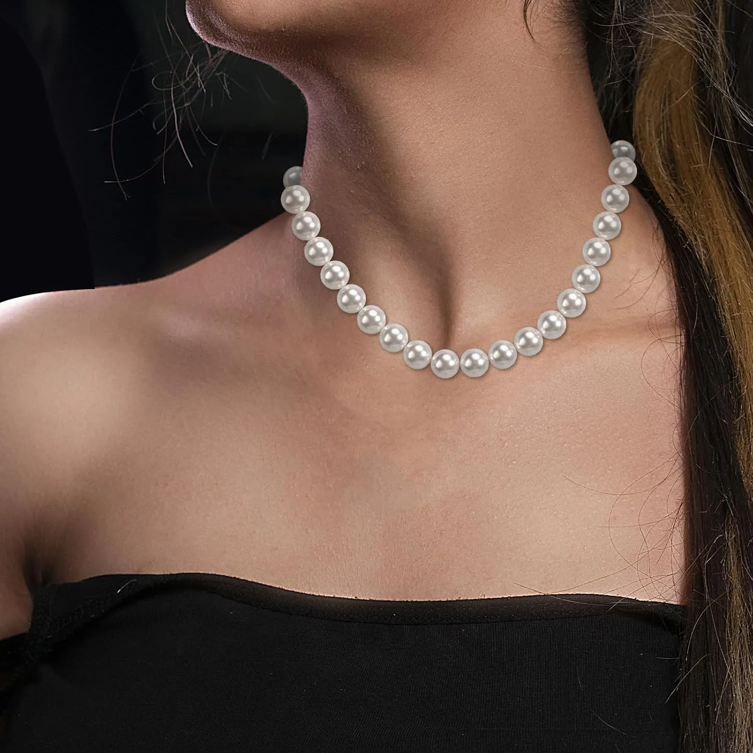 Round White Simulated Faux Pearl Necklace Strand Pearl Choker Necklaces for Women Trendy Jewelry Gift