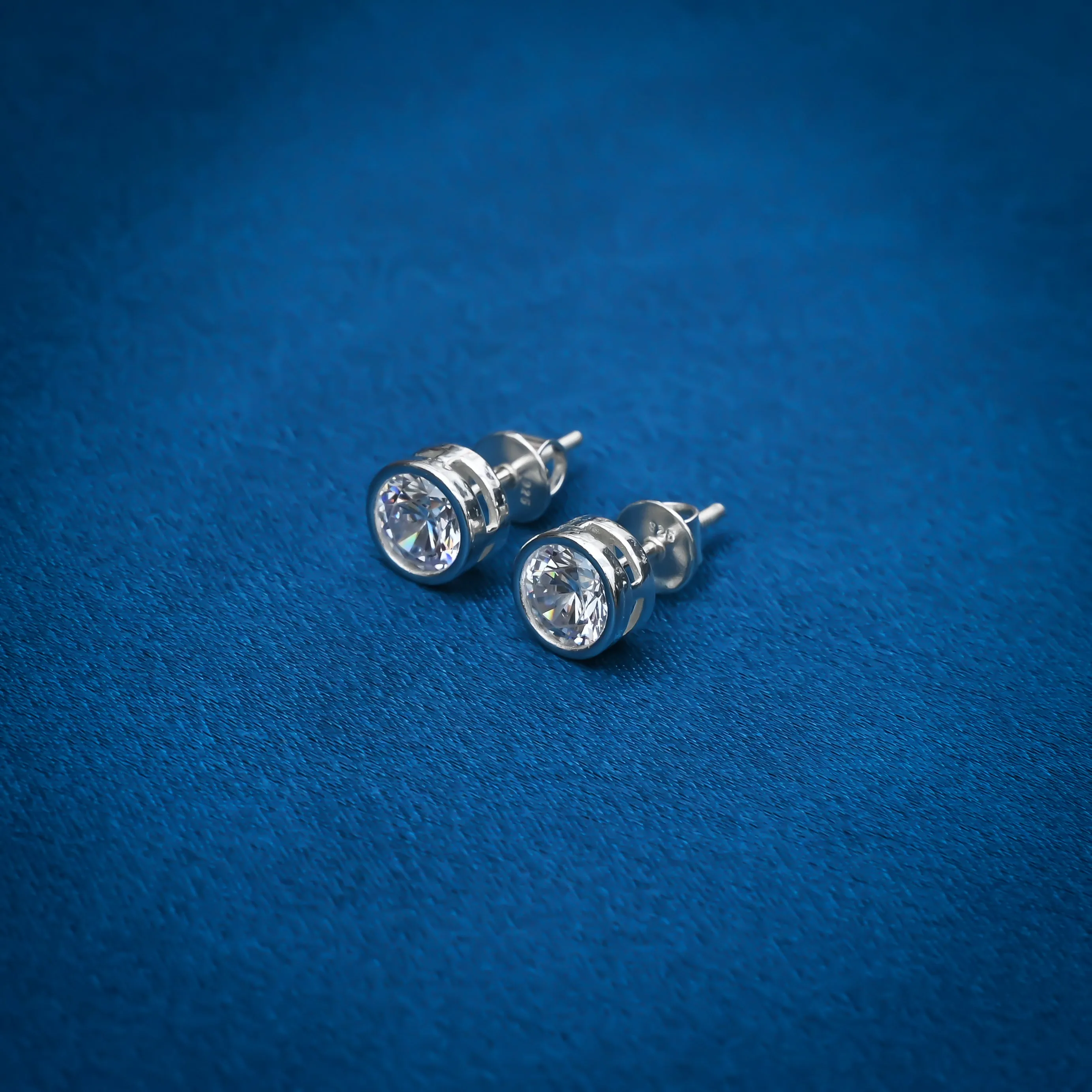 Round White Stone Silver Earrings